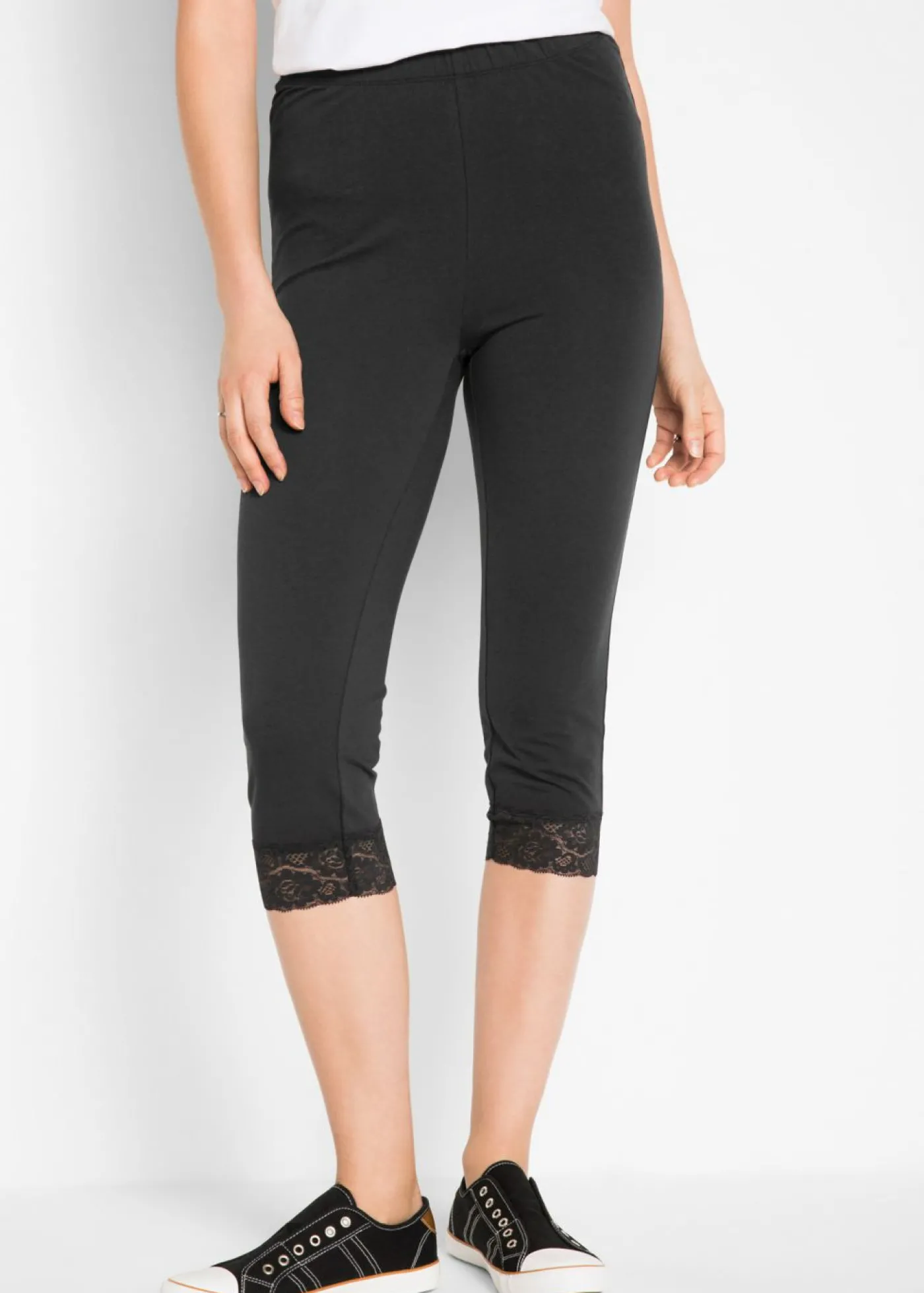 bonprix bonprix Leggings capri con detalles de encaje Negro Outlet
