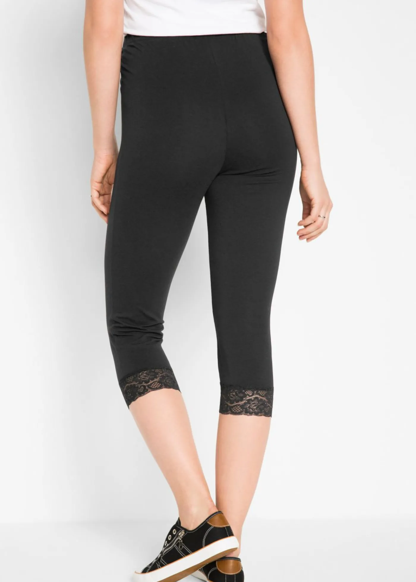 bonprix bonprix Leggings capri con detalles de encaje Negro Outlet