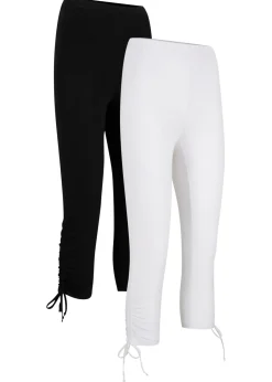 bonprix bonprix Leggings capri con fruncido (2 unidades) Blanco-negro Best