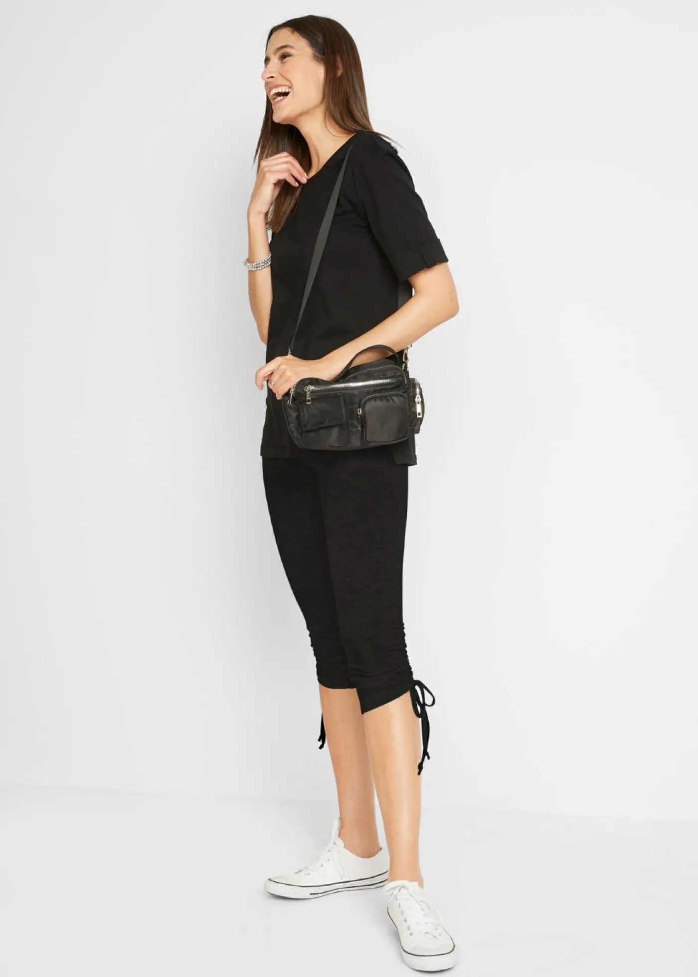 bonprix bonprix Leggings capri con fruncido (2 unidades) Negro Best