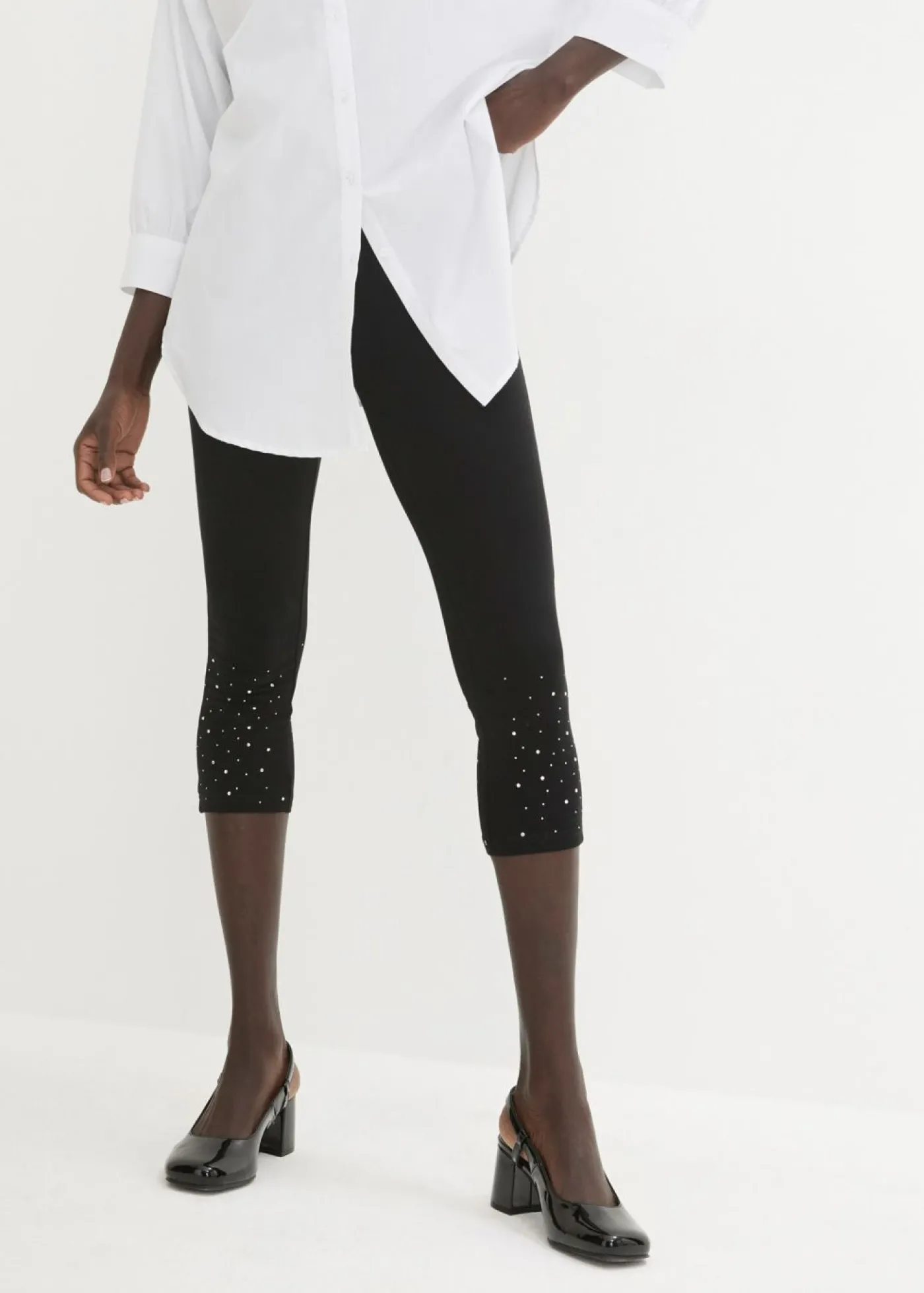bonprix bonprix Leggings capri de mezcla de algodón Negro-plata Online