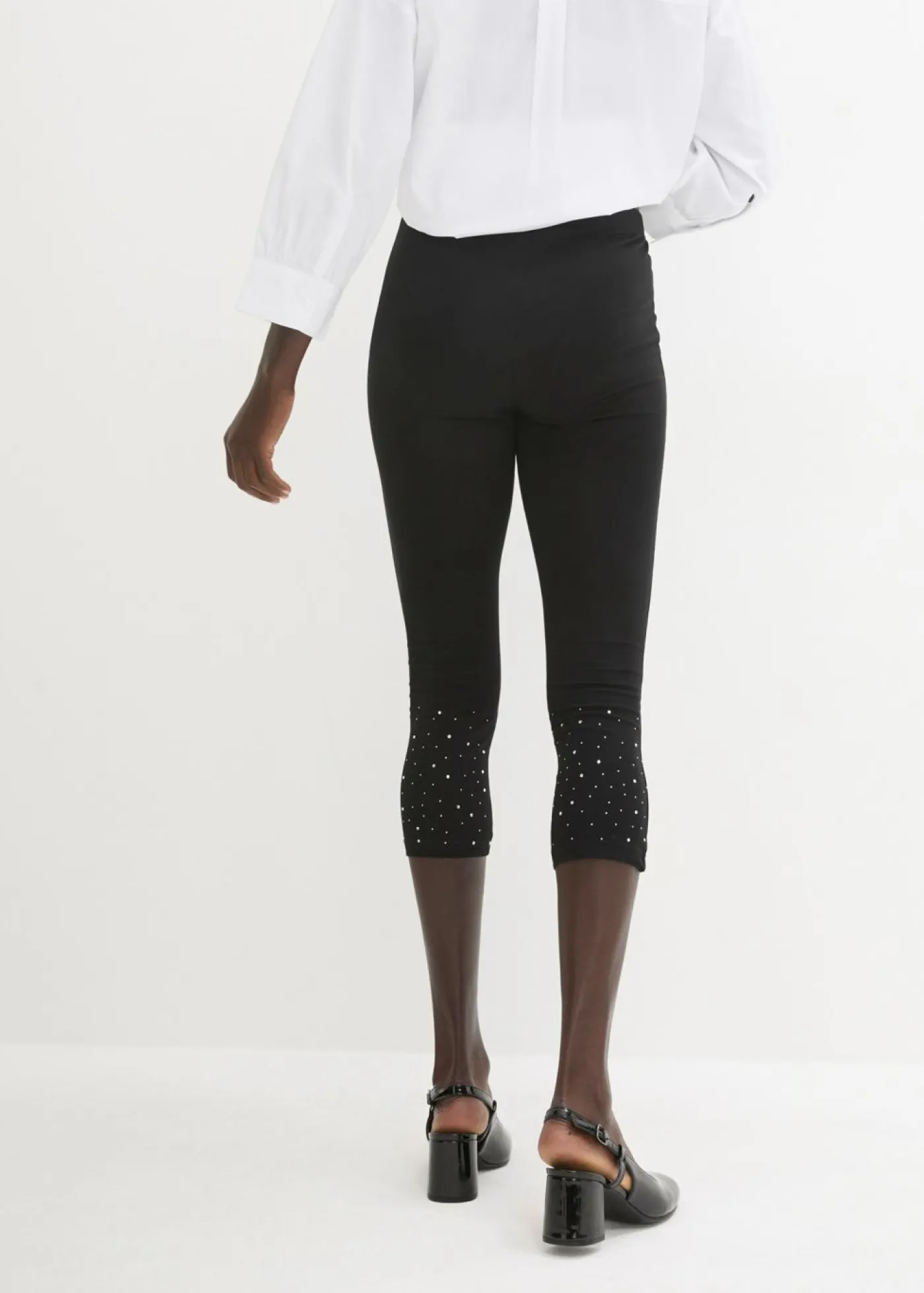 bonprix bonprix Leggings capri de mezcla de algodón Negro-plata Online