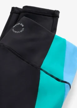 bonprix bonprix Leggings deportivos cómodos de material de secado rápido en colores en contraste negro-esmeralda-azul brillante Outlet