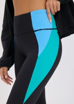 bonprix bonprix Leggings deportivos cómodos de material de secado rápido en colores en contraste negro-esmeralda-azul brillante Outlet