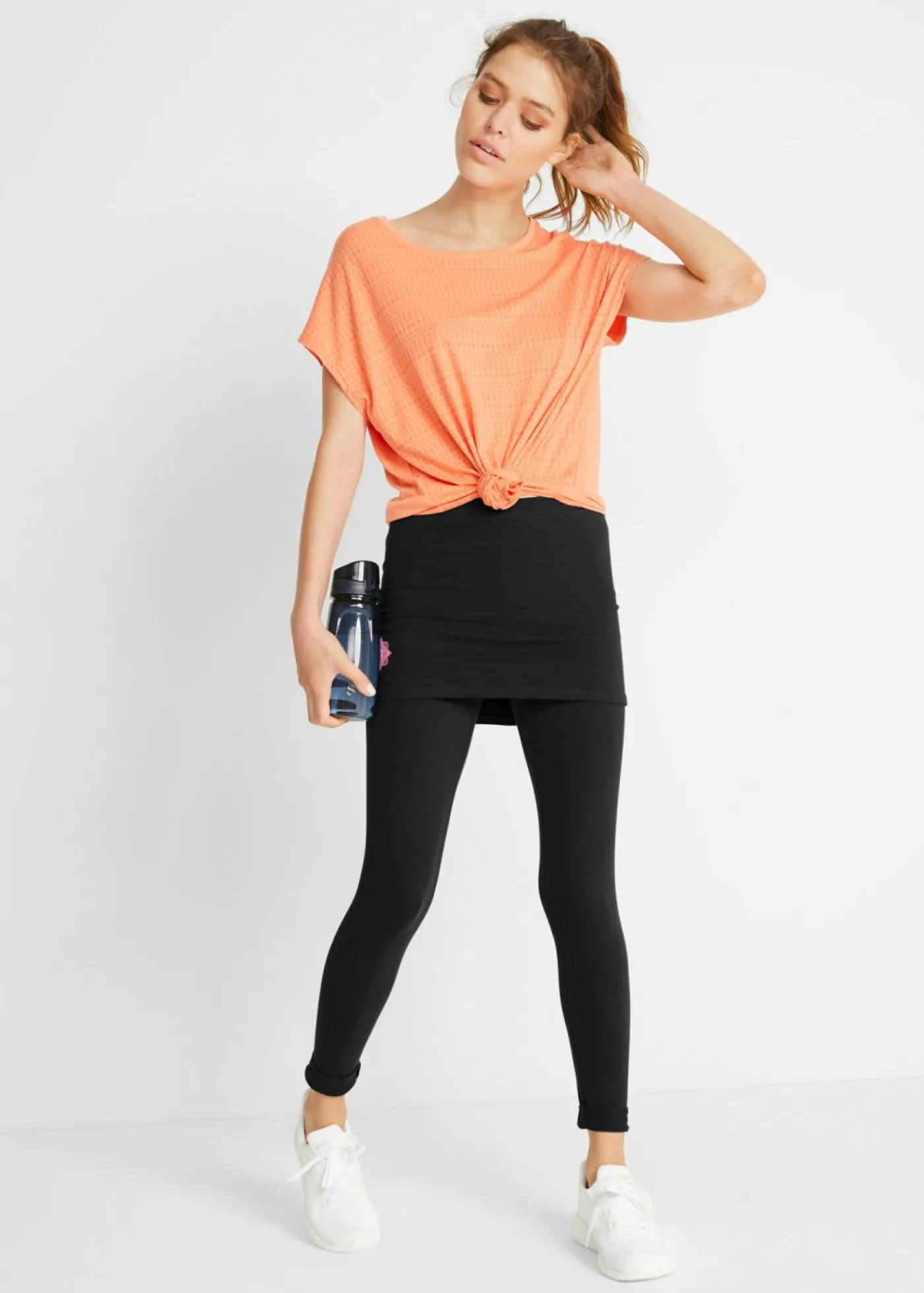 bonprix bonprix Leggings deportivos con falda, hasta el tobillo Negro con estampado gráfico Discount