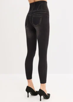 bonprix bonprix Leggings tipo medias, moldeadores, en look vaquero Negro de aspecto vaquero New
