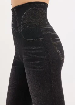 bonprix bonprix Leggings tipo medias, moldeadores, en look vaquero Negro de aspecto vaquero New