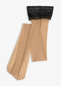 bonprix bonprix Medias sin liguero con encaje de 20 den Beige-negro Clearance