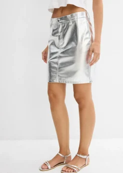 bonprix bonprix Minifalda con aspecto metalizado Plata metalizado Clearance