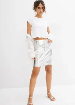 bonprix bonprix Minifalda con aspecto metalizado Plata metalizado Clearance