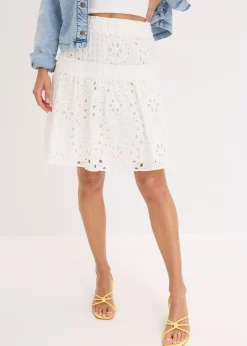 bonprix bonprix Minifalda con bordado calado Blanco lana Outlet