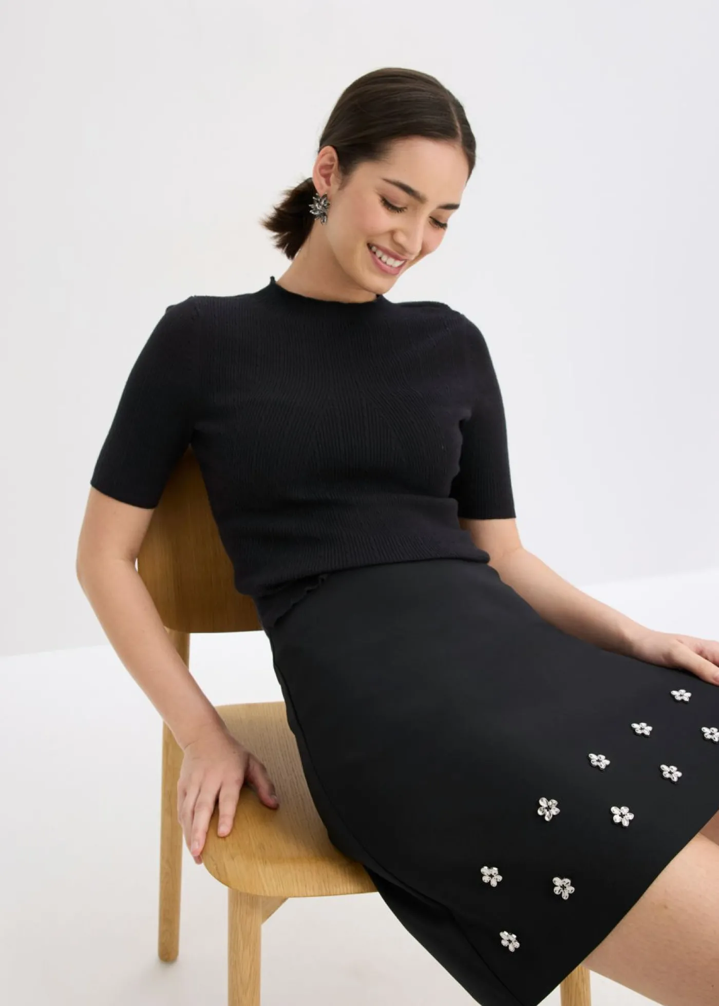 bonprix bonprix Minifalda de algodón Negro Hot