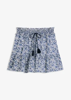 bonprix bonprix Minifalda de algodón ligero con diseño bohemio Azul de flores Clearance