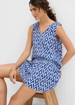 bonprix bonprix Minifalda de viscosa fluida Azul glaciar-blanco con estampado gráfico