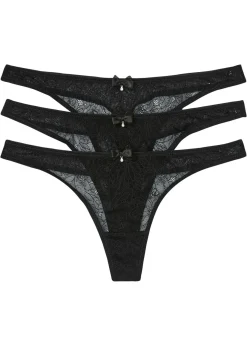 bonprix bonprix Minitanga de encaje elegante (3 unidades) Negro New