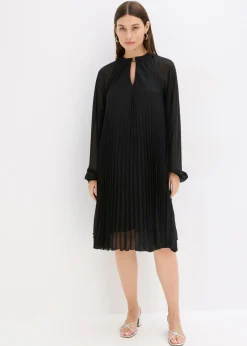 bonprix bonprix Minivestido de gasa fina con plisado Negro