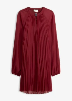 bonprix bonprix Minivestido de gasa fina con plisado Rojo rubí Clearance