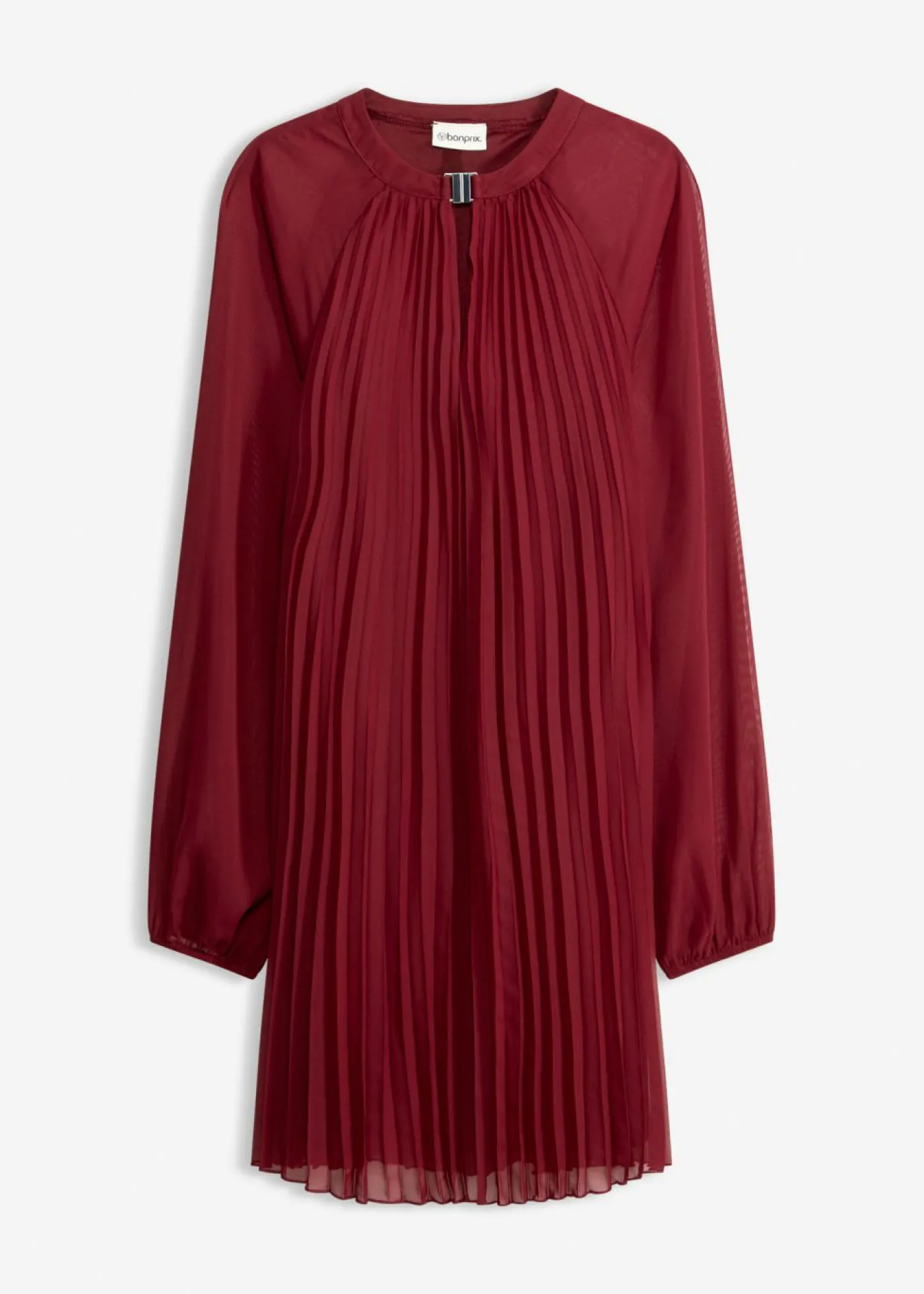 bonprix bonprix Minivestido de gasa fina con plisado Rojo rubí Clearance