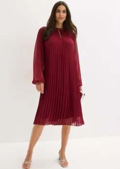 bonprix bonprix Minivestido de gasa fina con plisado Rojo rubí Clearance