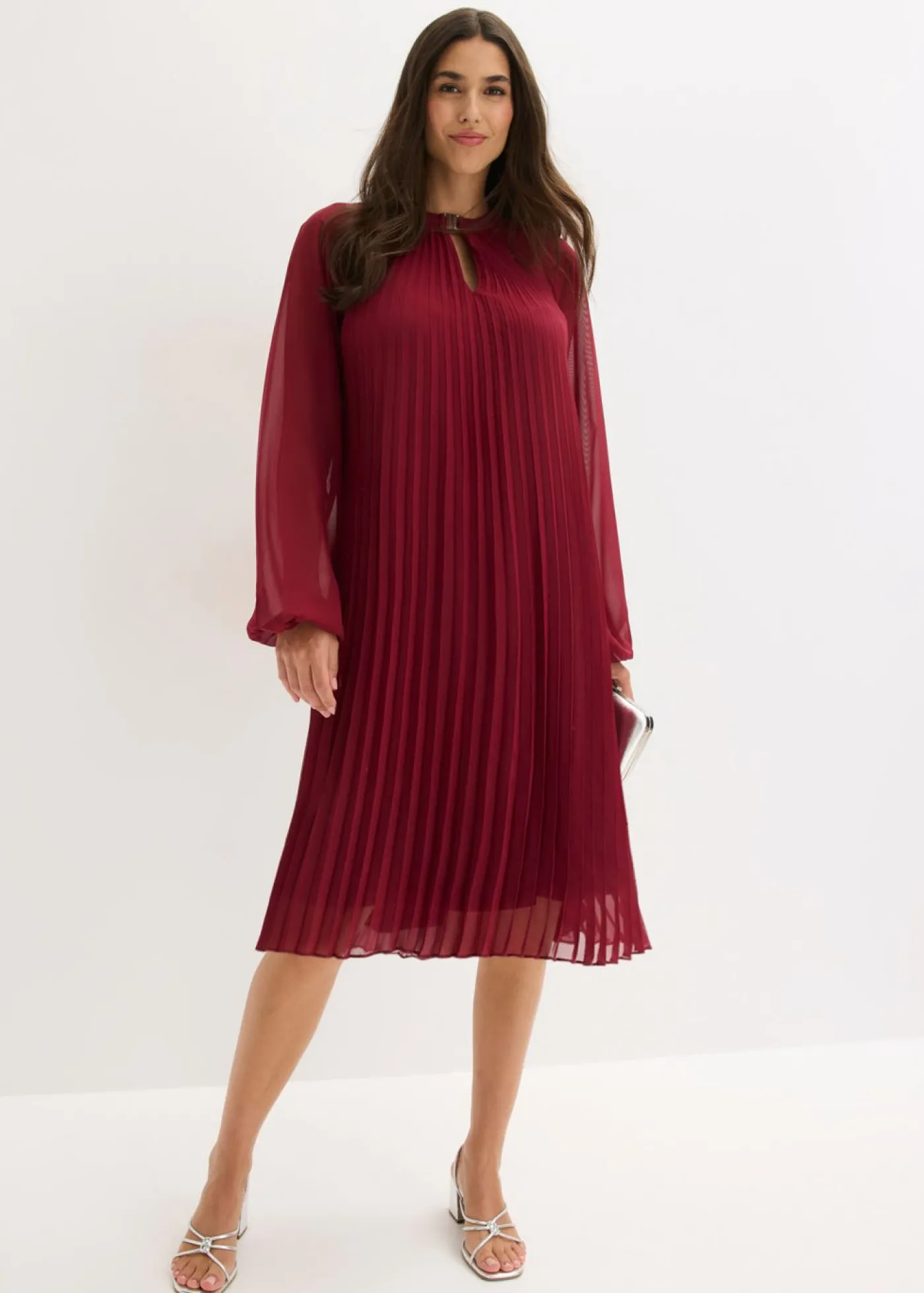 bonprix bonprix Minivestido de gasa fina con plisado Rojo rubí Clearance