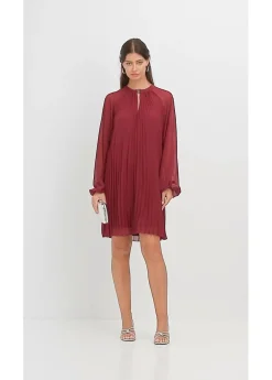 bonprix bonprix Minivestido de gasa fina con plisado Rojo rubí Clearance