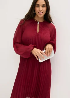bonprix bonprix Minivestido de gasa fina con plisado Rojo rubí Clearance