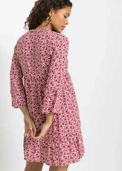 bonprix bonprix Minivestido de viscosa fluida con volantes Blanco-rojo de flores Online