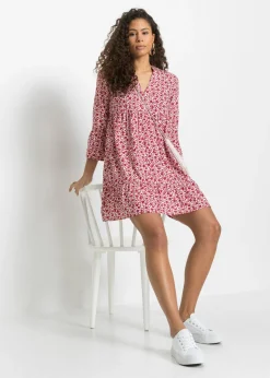 bonprix bonprix Minivestido de viscosa fluida con volantes Blanco-rojo de flores Online
