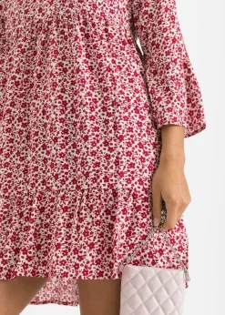 bonprix bonprix Minivestido de viscosa fluida con volantes Blanco-rojo de flores Online