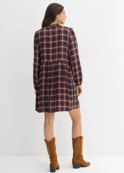 bonprix bonprix Minivestido de viscosa suave azul marino-azul provenzal-beige crema-óxido-blanco lana a cuadros Clearance