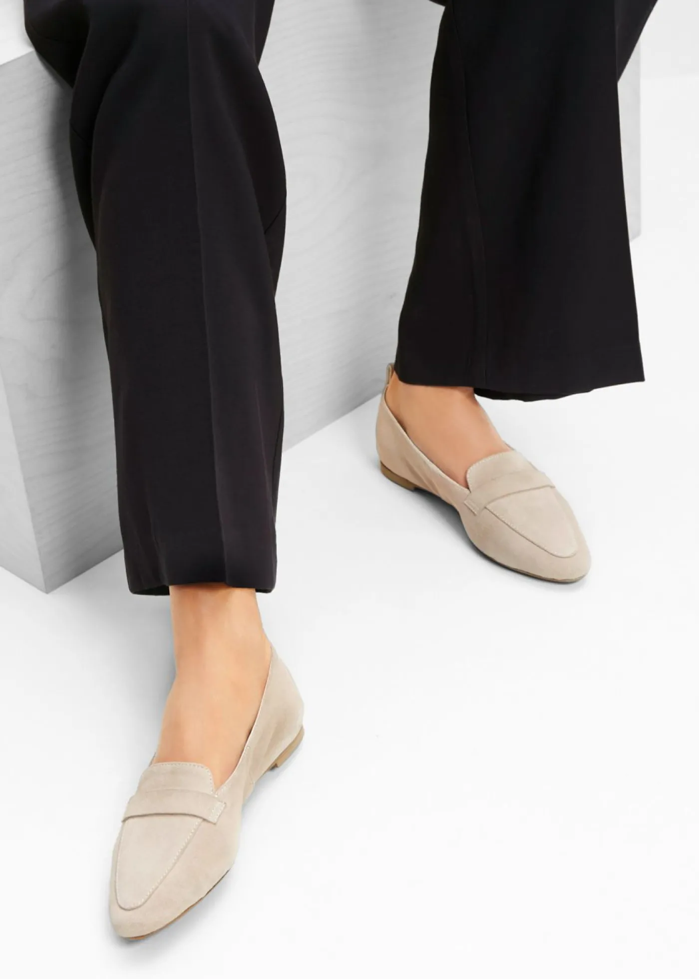 bonprix bonprix Mocasín de piel Arena claro Online