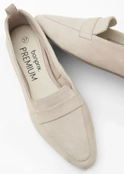 bonprix bonprix Mocasín de piel Arena claro Online
