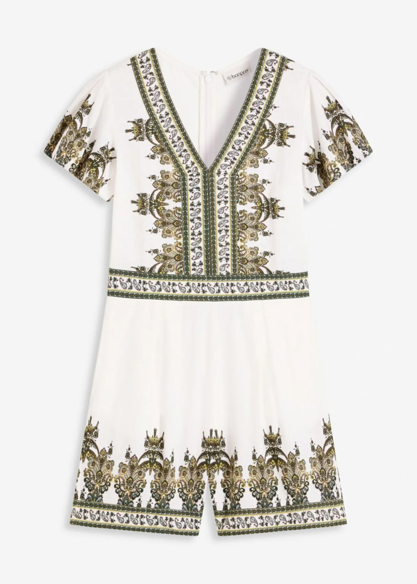bonprix bonprix Mono con contenido de lino Blanco lana/verde oliva con patrón paisley Online