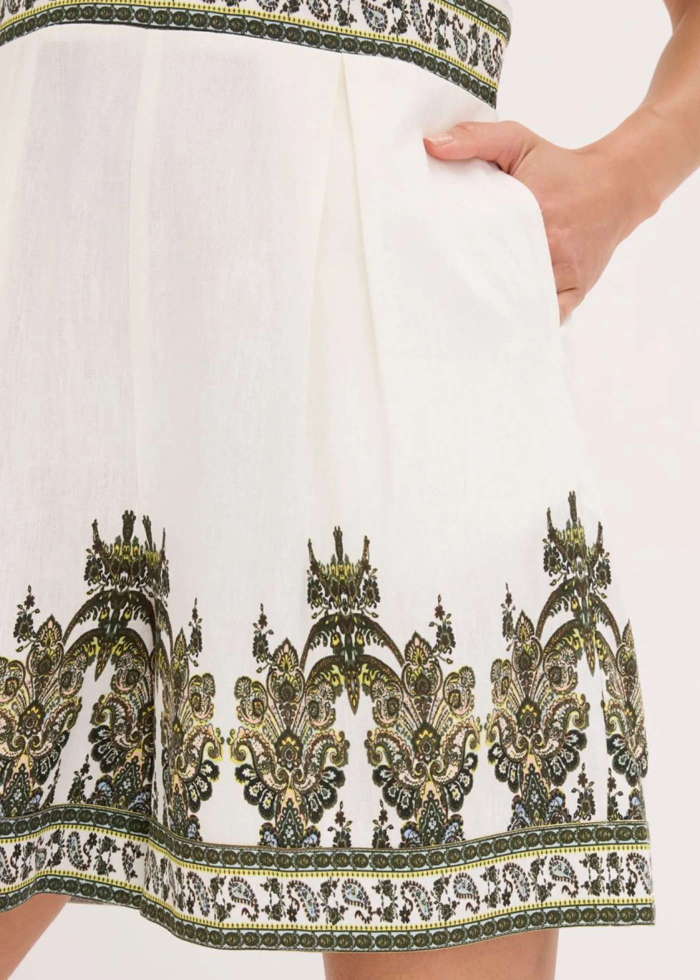bonprix bonprix Mono con contenido de lino Blanco lana/verde oliva con patrón paisley Online