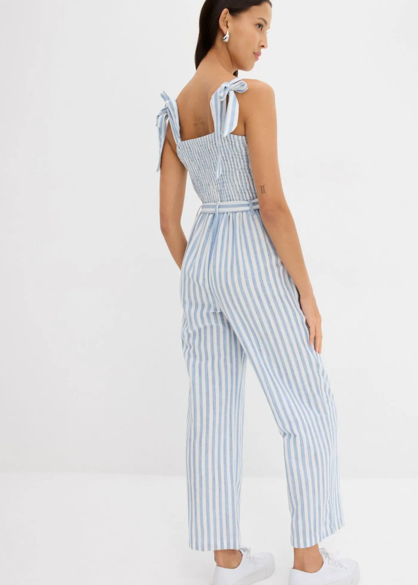 bonprix bonprix Mono de algodón orgánico puro azul-blanco rayas verticales