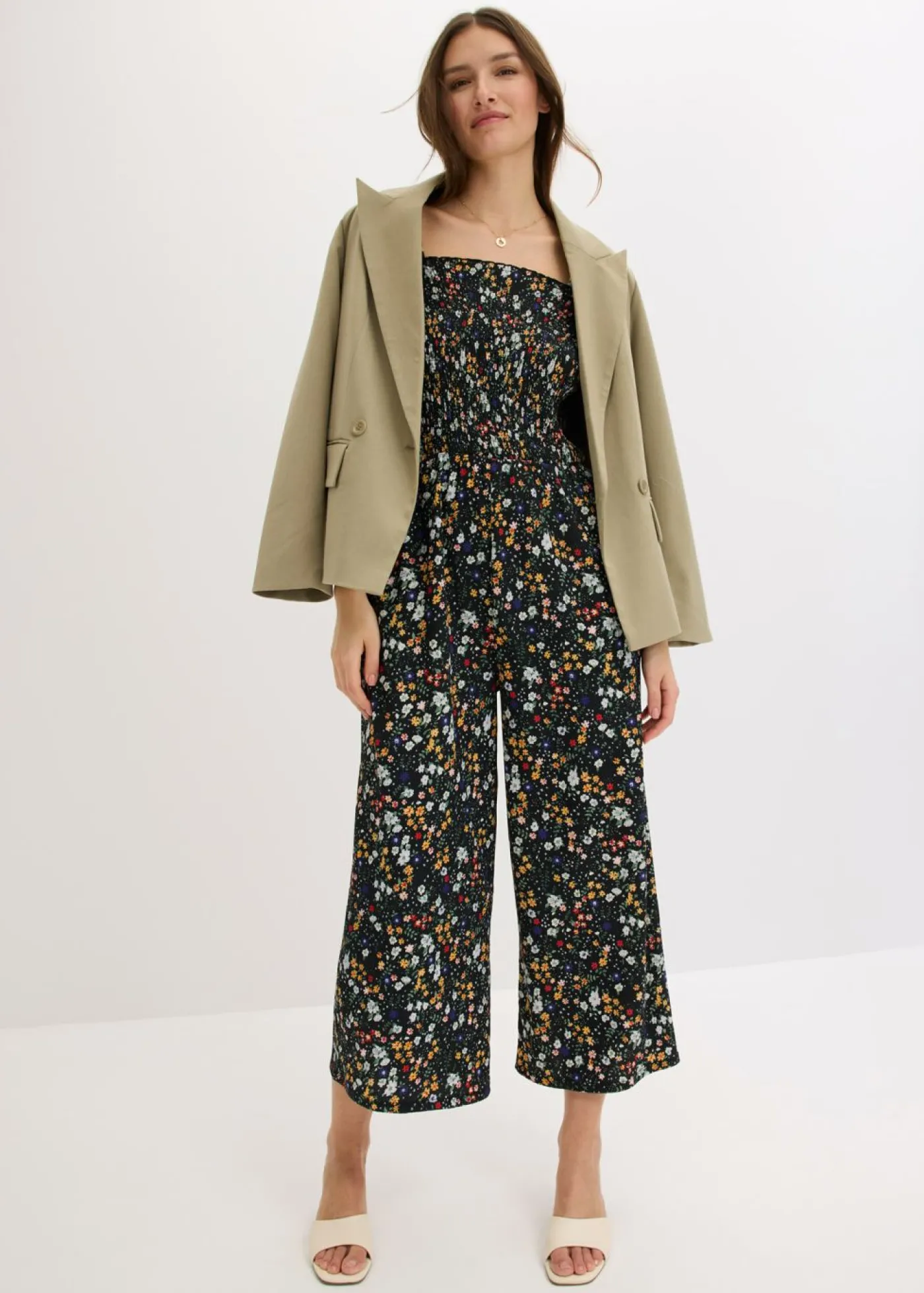 bonprix bonprix Mono de crepé de punto Negro con flores New