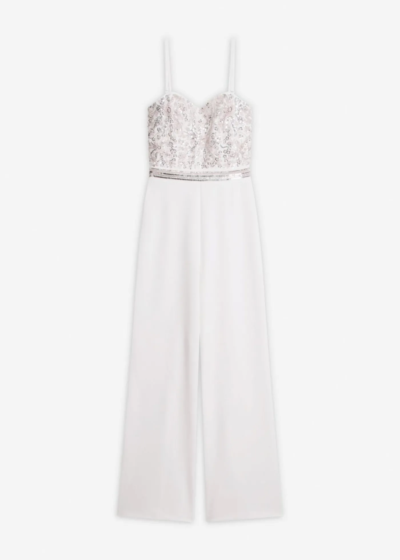 bonprix bonprix Mono de crepé estructurado con bordado de perlas Blanco lana Online