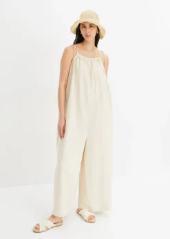 bonprix bonprix Mono de mezcla ligera de lino y viscosa Beige-arena Hot