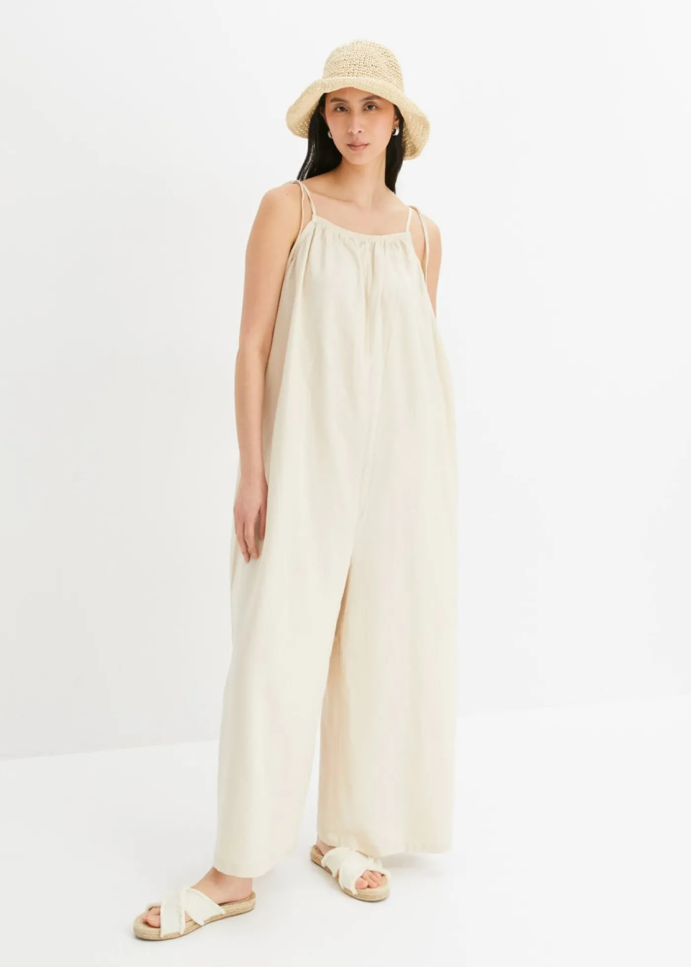 bonprix bonprix Mono de mezcla ligera de lino y viscosa Beige-arena Hot
