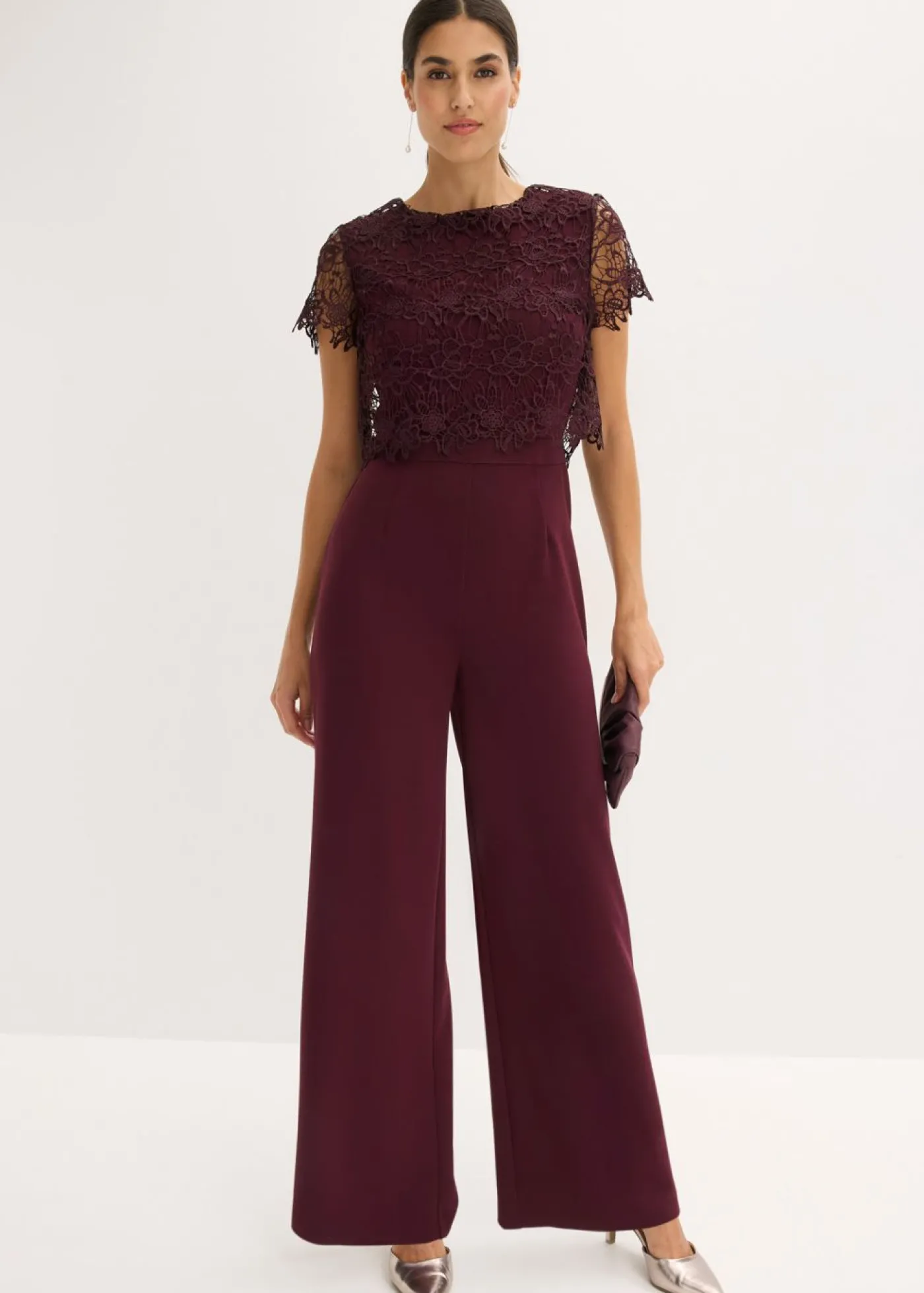 bonprix bonprix Mono de neopreno suave con encaje rojo burdeos Sale