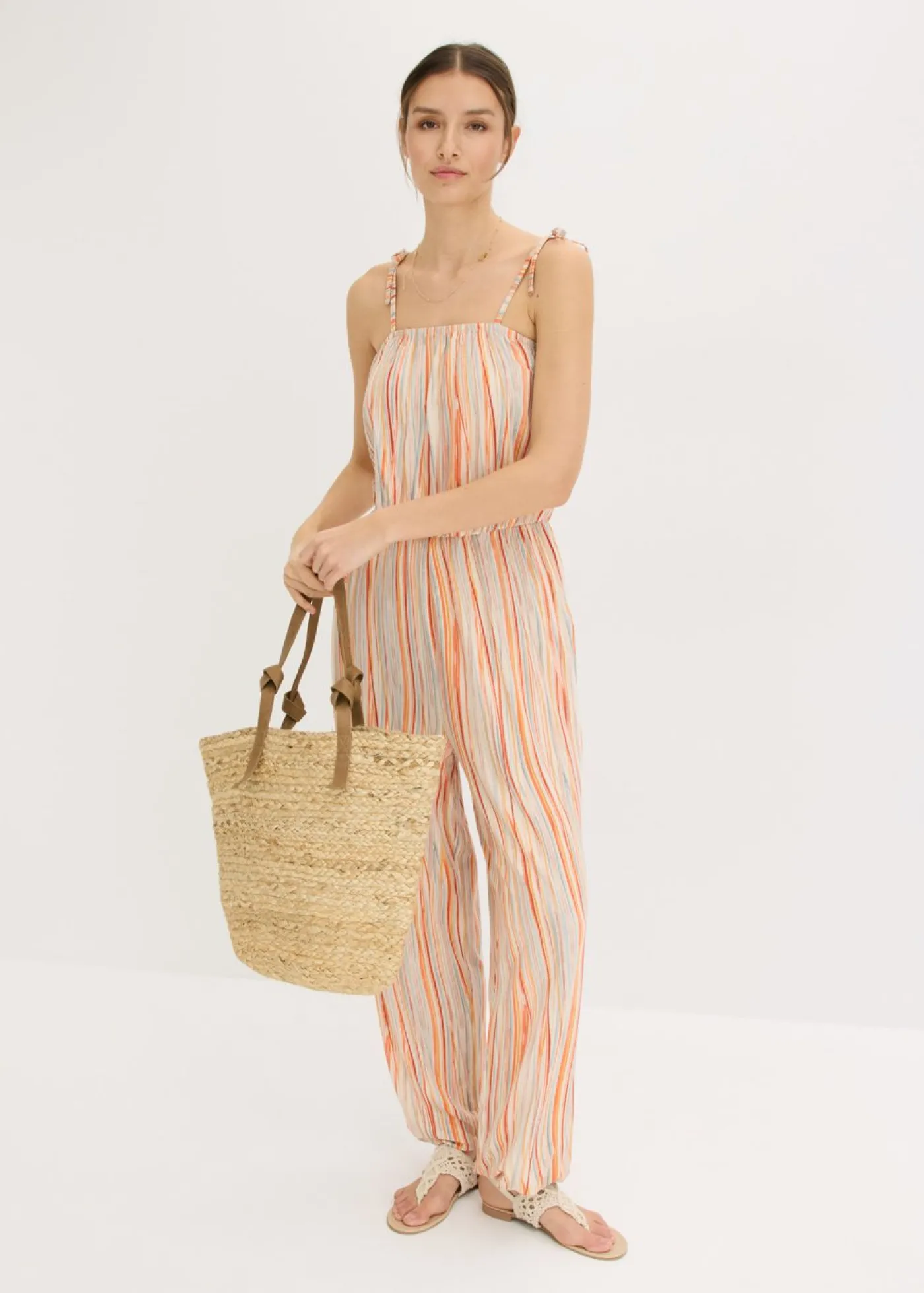 bonprix bonprix Mono de punto blanco-naranja-azul pálido con rayas Online