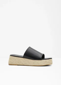 bonprix bonprix Mules de plataforma con aspecto de rafia Negro Sale
