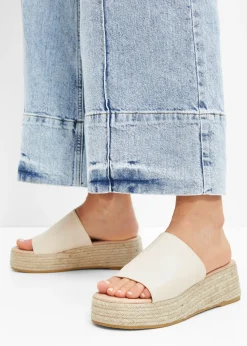 bonprix bonprix Mules de plataforma con aspecto de rafia Beige Discount
