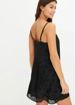 bonprix bonprix Negligé de satén con diseño de corazones Negro New