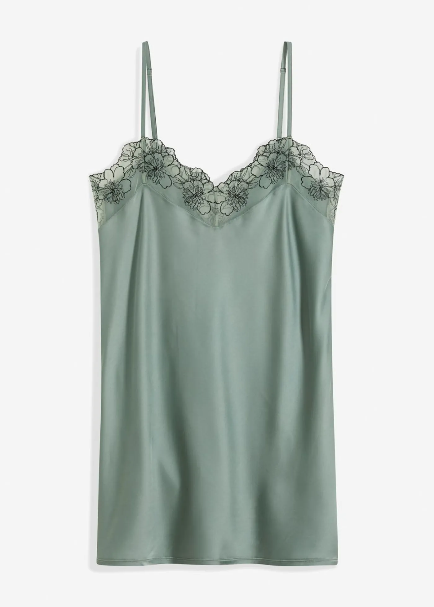 bonprix bonprix Negliglé de satén con bordado Verde-negro Hot