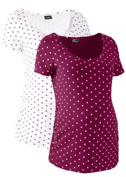 bonprix bonprix Pack de 2 camisetas premamá de algodón orgánico Baya + blanco de lunares Online