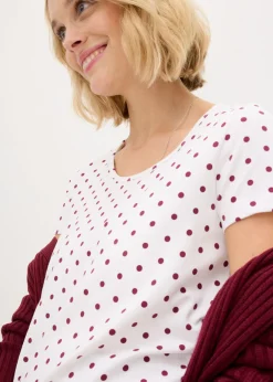 bonprix bonprix Pack de 2 camisetas premamá de algodón orgánico Baya + blanco de lunares Online