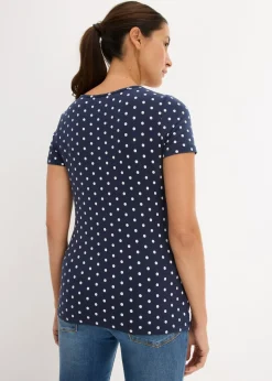 bonprix bonprix Pack de 2 camisetas premamá de algodón orgánico blanco+azul marino topos Sale