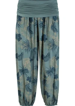 bonprix bonprix Pantalón 3/4 de mezcla de viscosa fluida Verde eucalipto de flores Hot