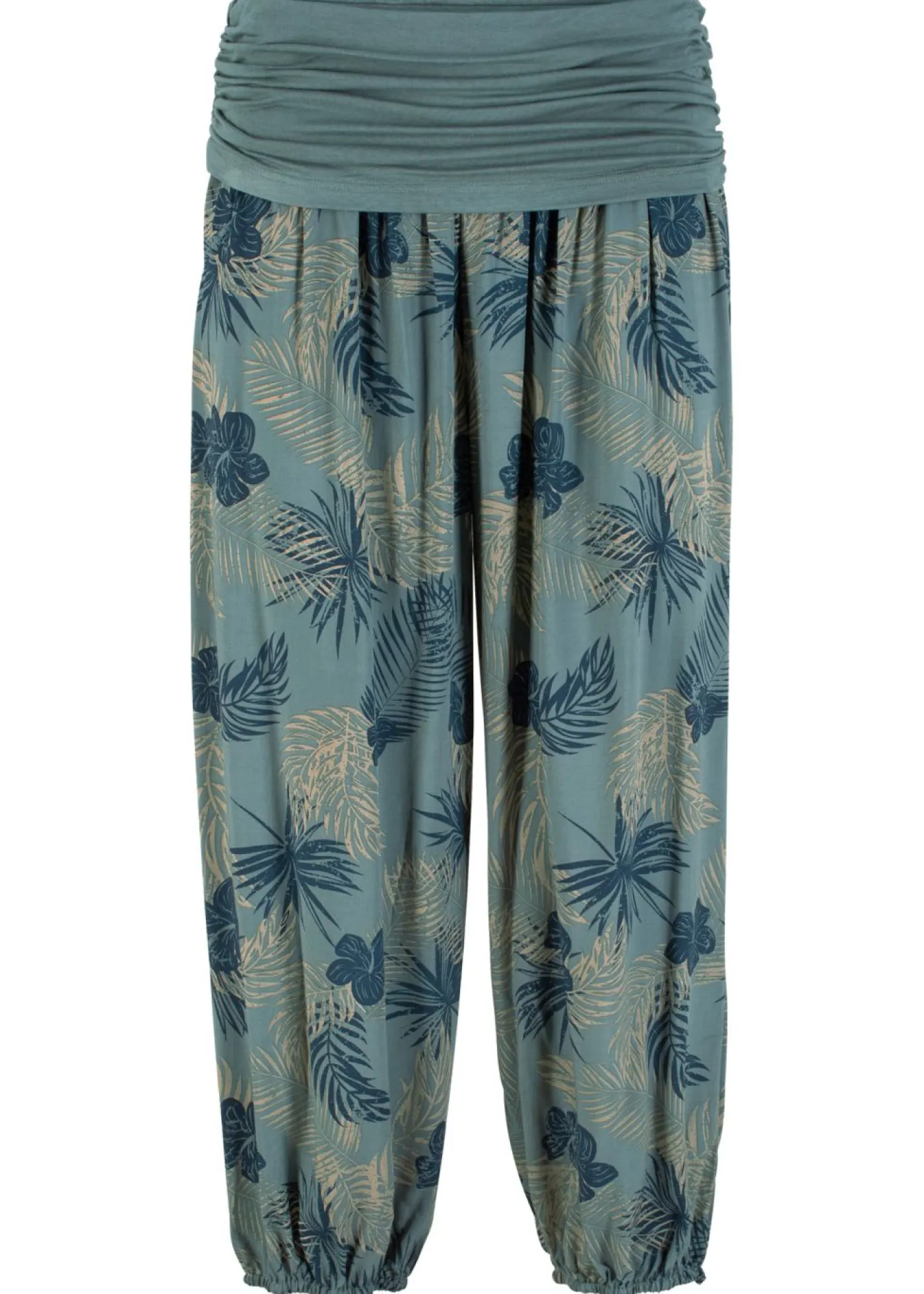 bonprix bonprix Pantalón 3/4 de mezcla de viscosa fluida Verde eucalipto de flores Hot